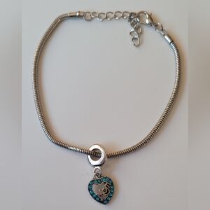 Snake Chain Charm Bracelet Blue Rhinestone Mom Charm